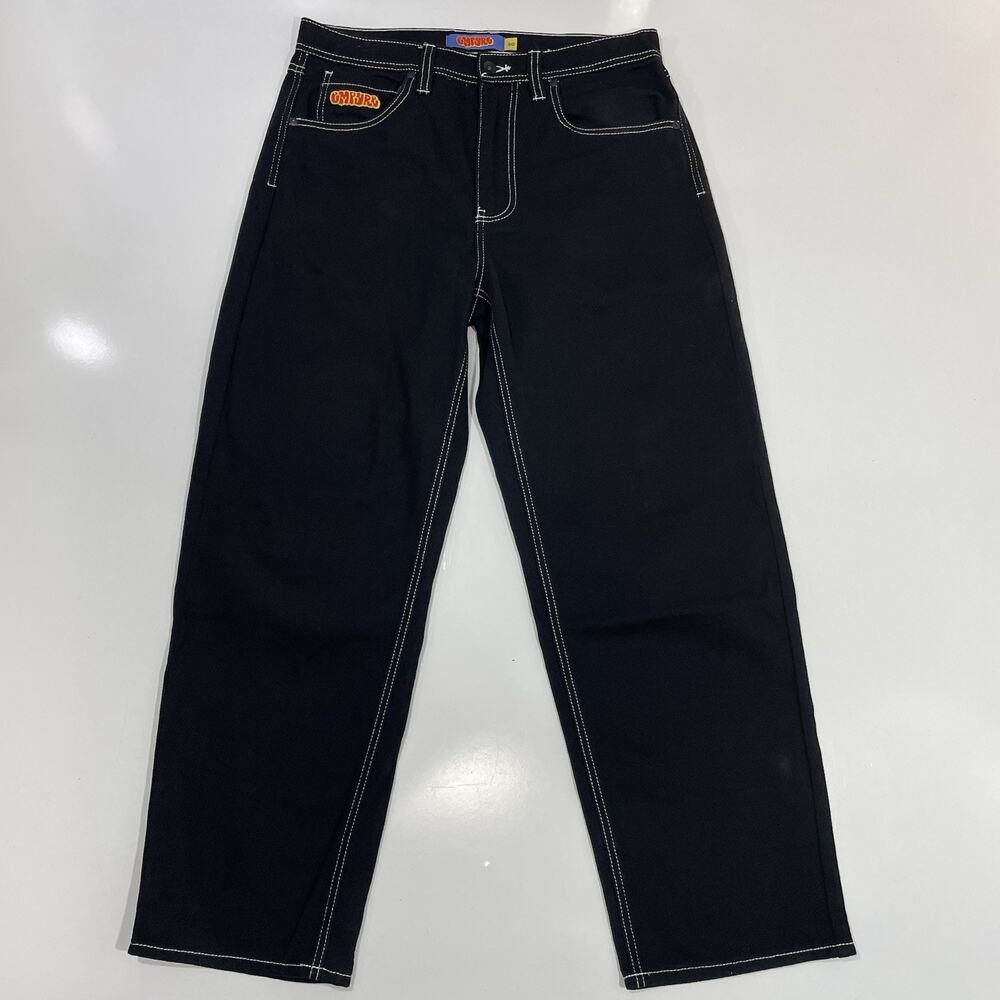 Empyre Loose Fit Embroidered Black Denim Skate Pants Size 30 (32”) Jeans